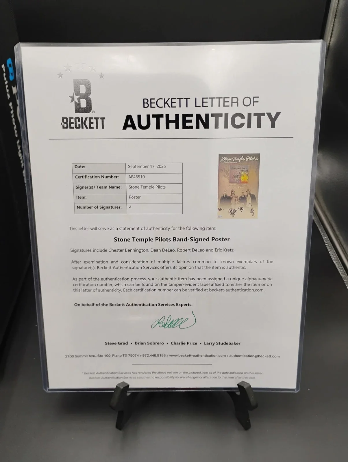 STONE TEMPLE PILOTS CHESTER BENNINGTON Signed LINKIN PARK Auto Beckett Auth STP, image 4