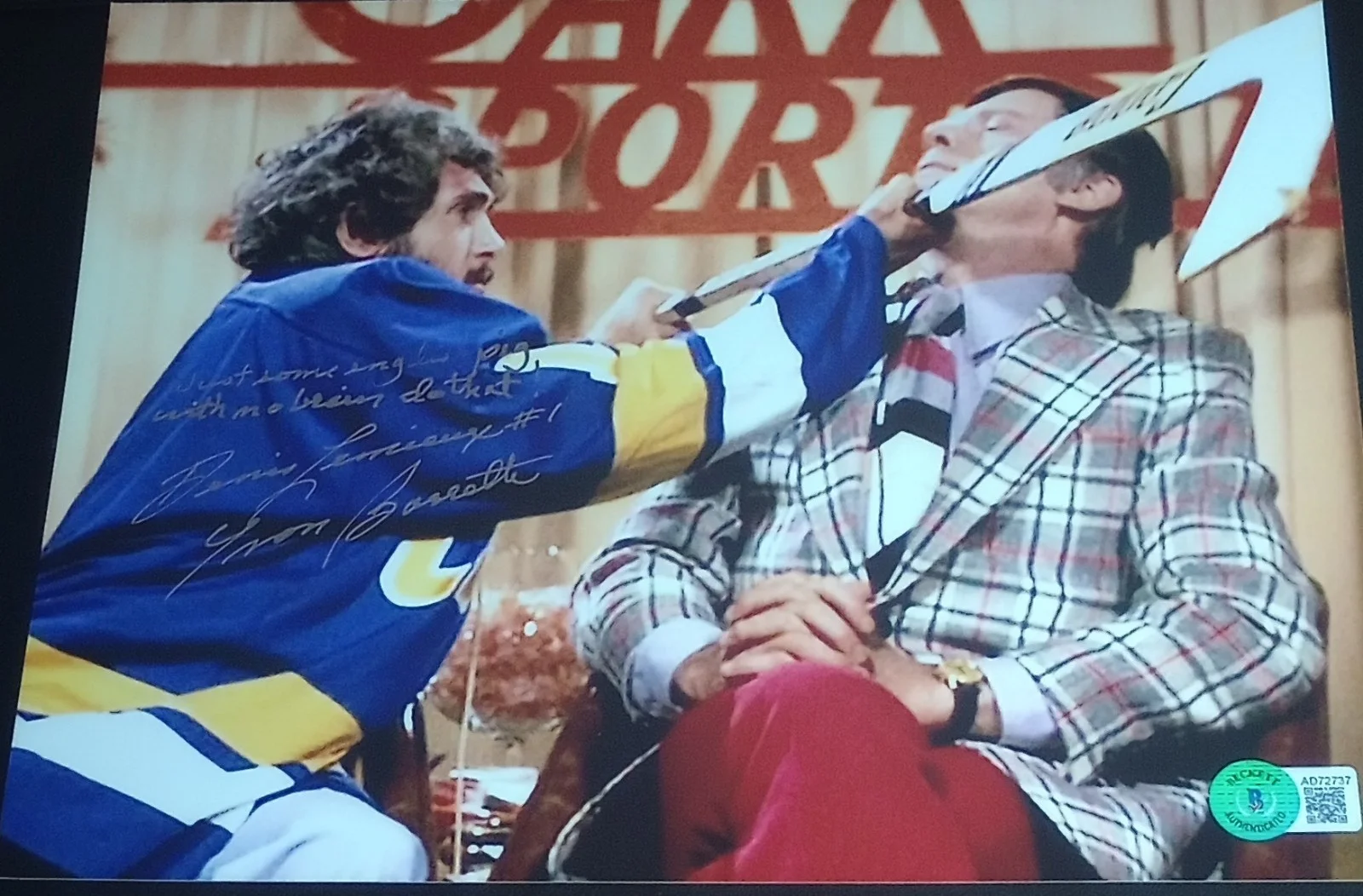 Yvon Barrette — Yvon Barrette Signed "Slap Shot" 8x10 Photo Movie Quote Beckett