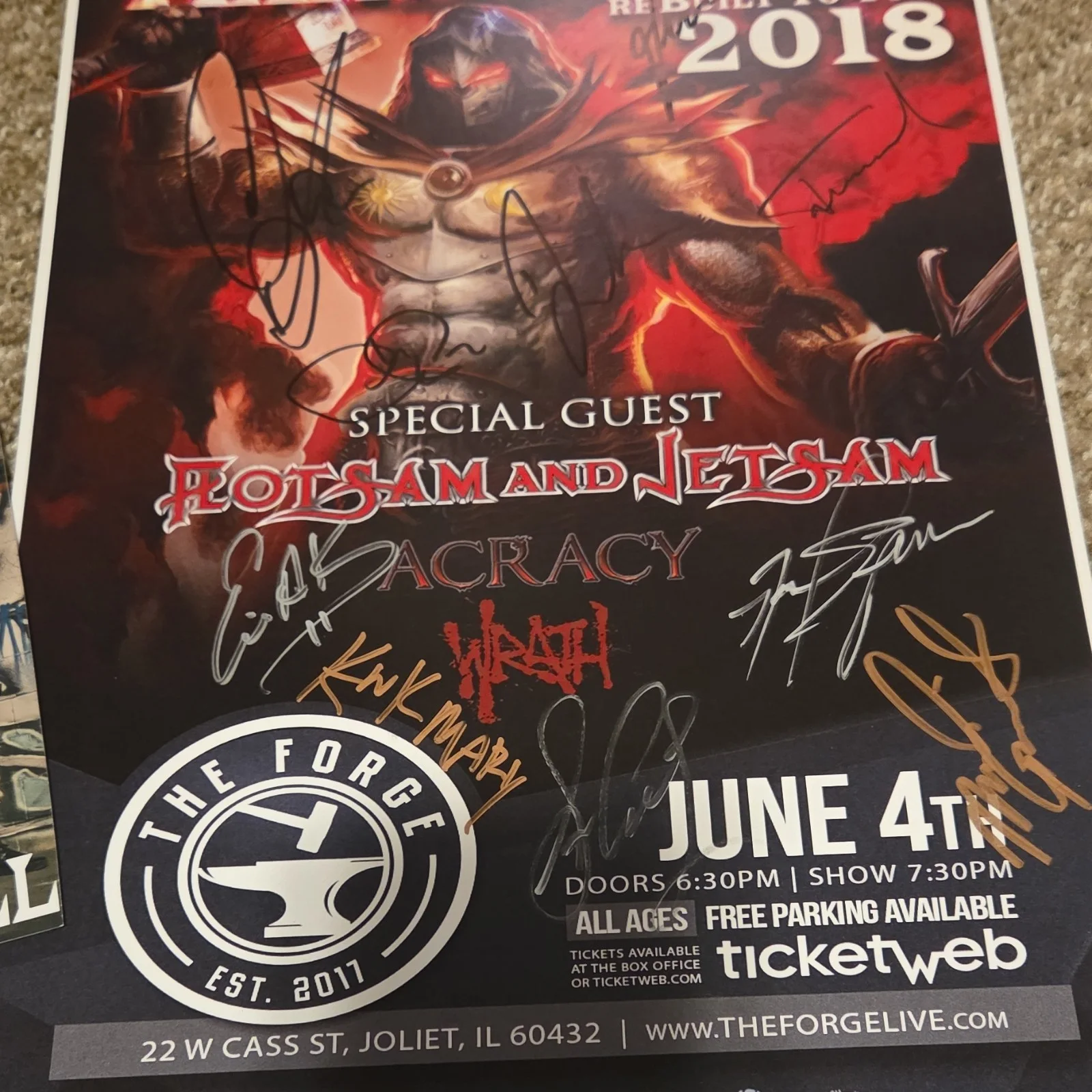 Signed HammerFall 2018 Tour Autographed Original Concert Poster, image 2