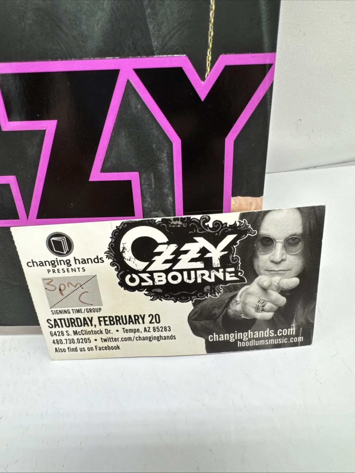 I AM OZZY AUTOGRAPHED Hand SIGNED 1st/1st OZZY OSBOURNE Book Signing Time Card, image 2