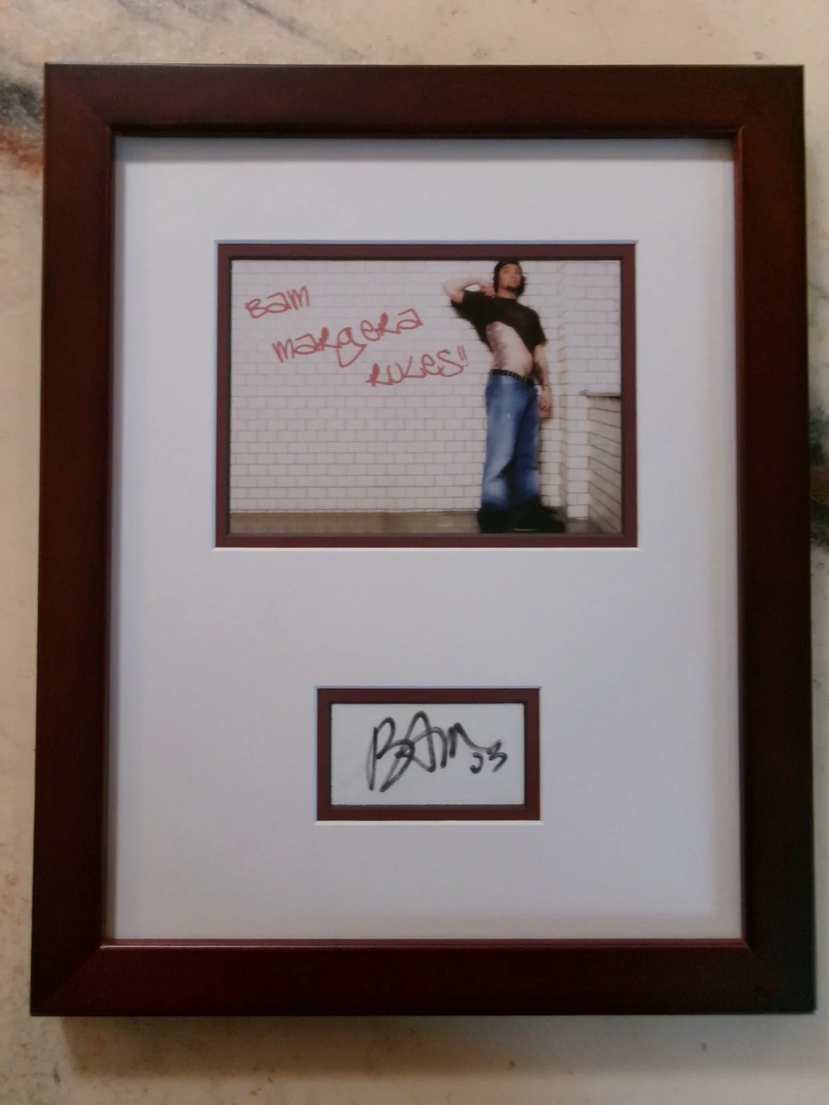 Bam Margera — Signed Bam Magera 7 x 5 Photo Double Matte 11 x 14 Frame Tru Vue Glass COA