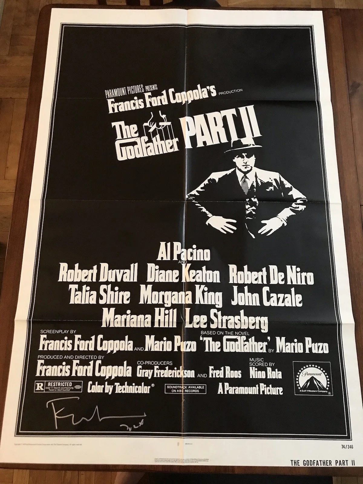 Francis Ford Coppola — THE GODFATHER PART II Poster SIGNED by FRANCIS FORD COPPOLA, 1-Sheet ORIGINAL