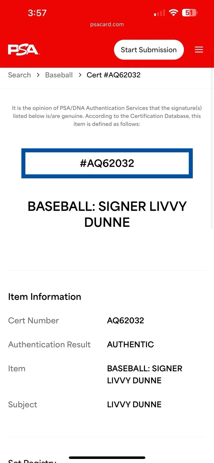 Livvy Dunne — Livvy Dunne Signed Baseball PSA DNA Autographed Baywatch LSU, изображение 4