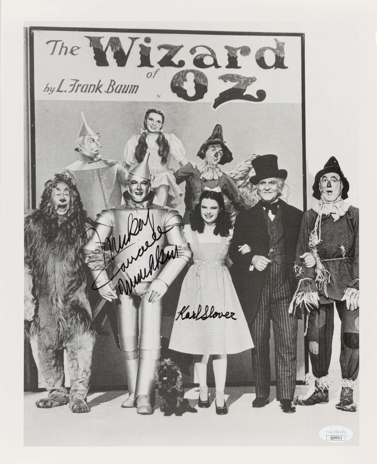Mickey Carroll, Karl Slover — WIZARD OF OZ MUNCHKINS Signed 11x14 Photo MICKEY CARROLL, KARL SLOVER Insc - JSA