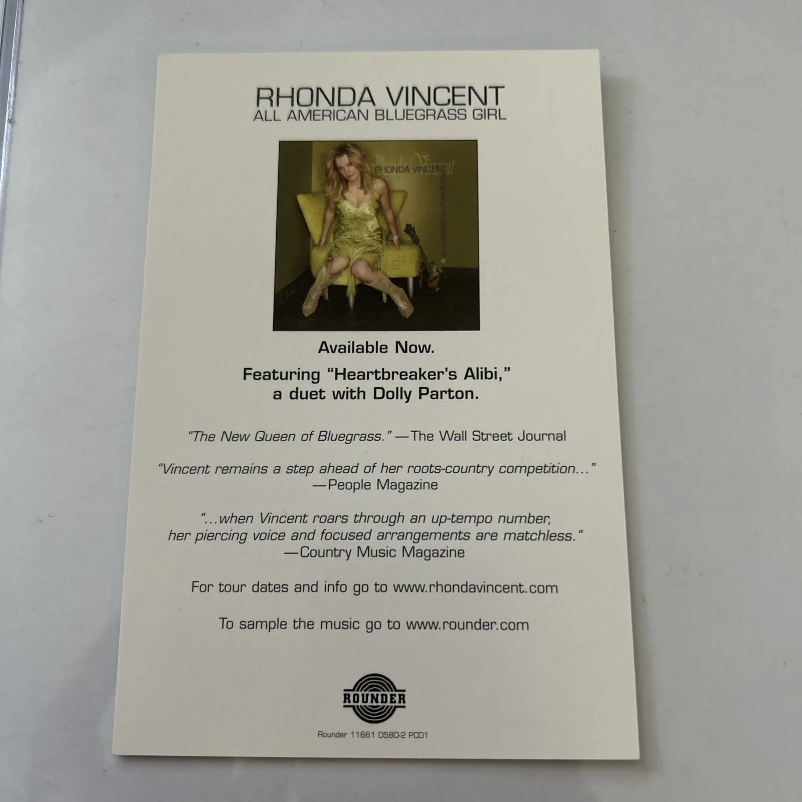 RHONDA VINCENT AUTOGRAPHED ALL AMERICAN BLUEGRASS GIRL - 2007 INSERT, изображение 3