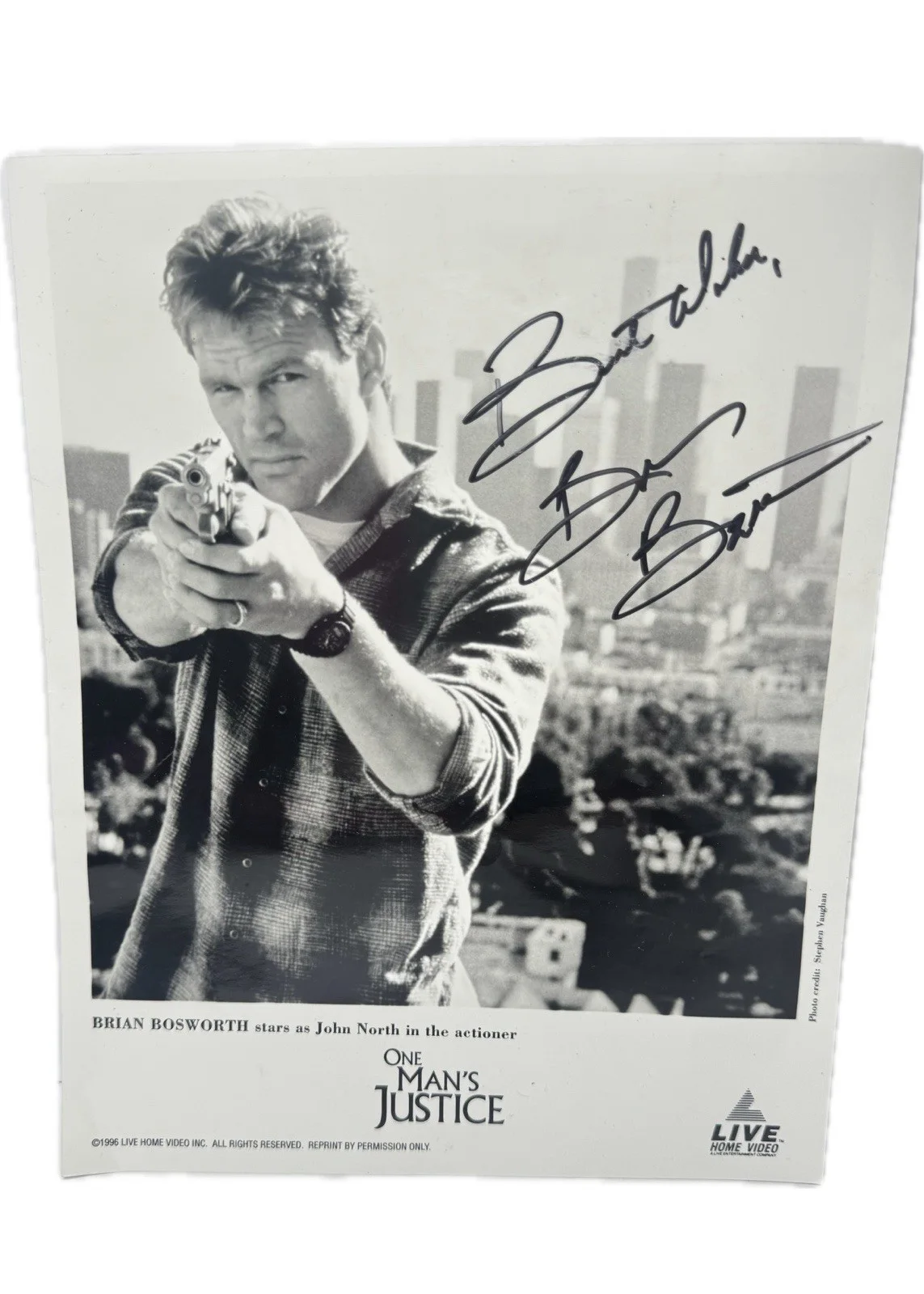 Brian Bosworth Signed Photo One Man’s Justice 1996 Autographed Movie Promo 8x10, изображение 2