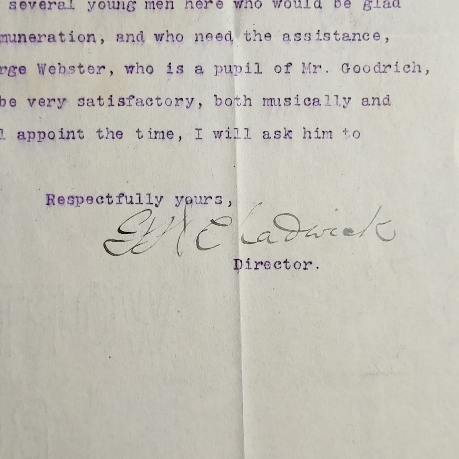 George W Chadwick Signed Letter w postmarked envelope, hand written music - 1909, image 4