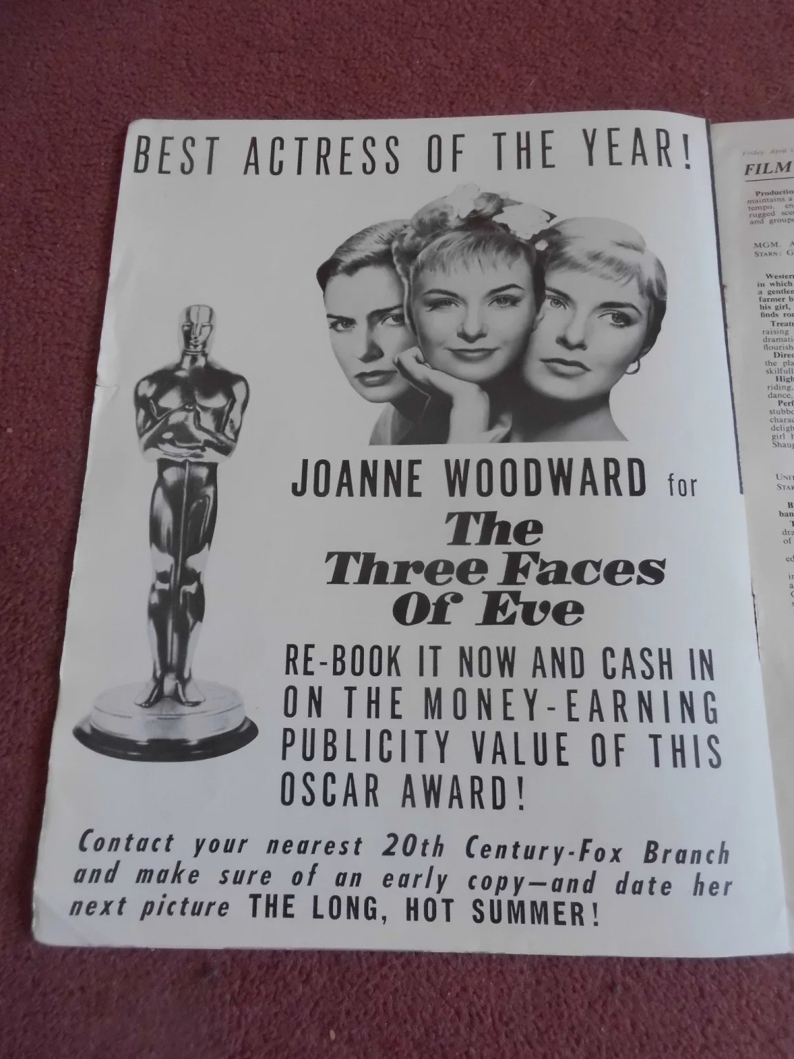 ROBERT MITCHUM, JOANNE WOODWARD in 1958 UK trade mag DAILY CINEMA, изображение 2