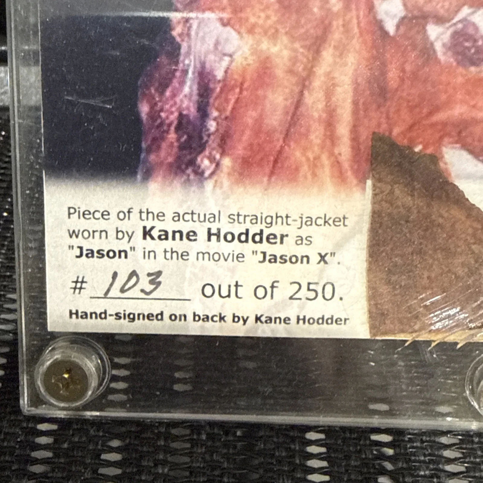 Jason X Kane Hodder Signed Piece Of Straight Jacket, image 2