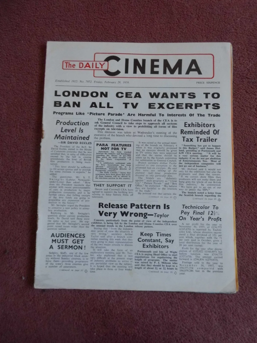 ANITA EKBERG, MARTHA HYER, TOMMY STEELE in 1958 in UK trade mag DAILY CINEMA, изображение 3