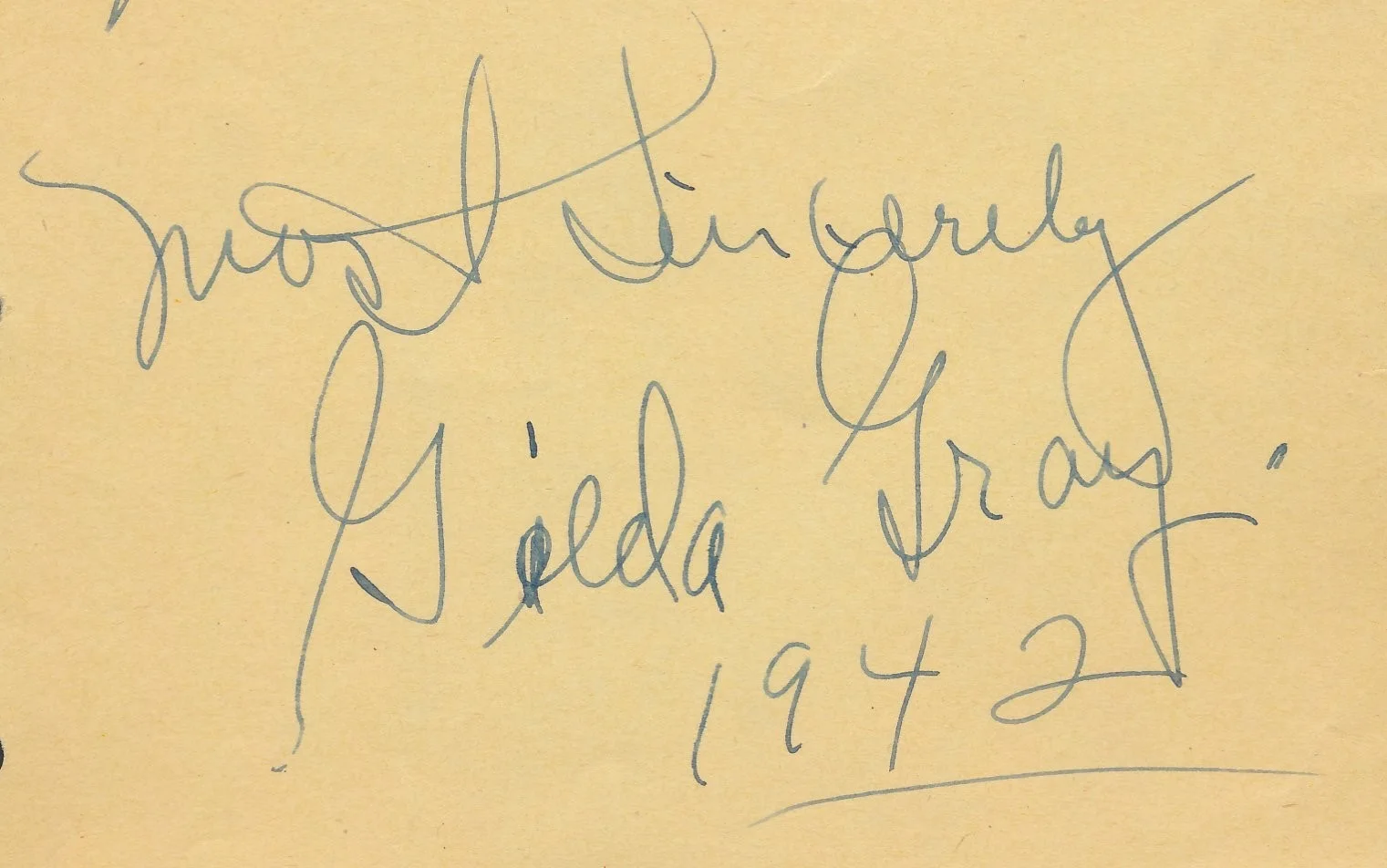 Gilda Gray - 1942 Signed Album Page - Autograph - Dancer & Actor - d. 1959, image 3