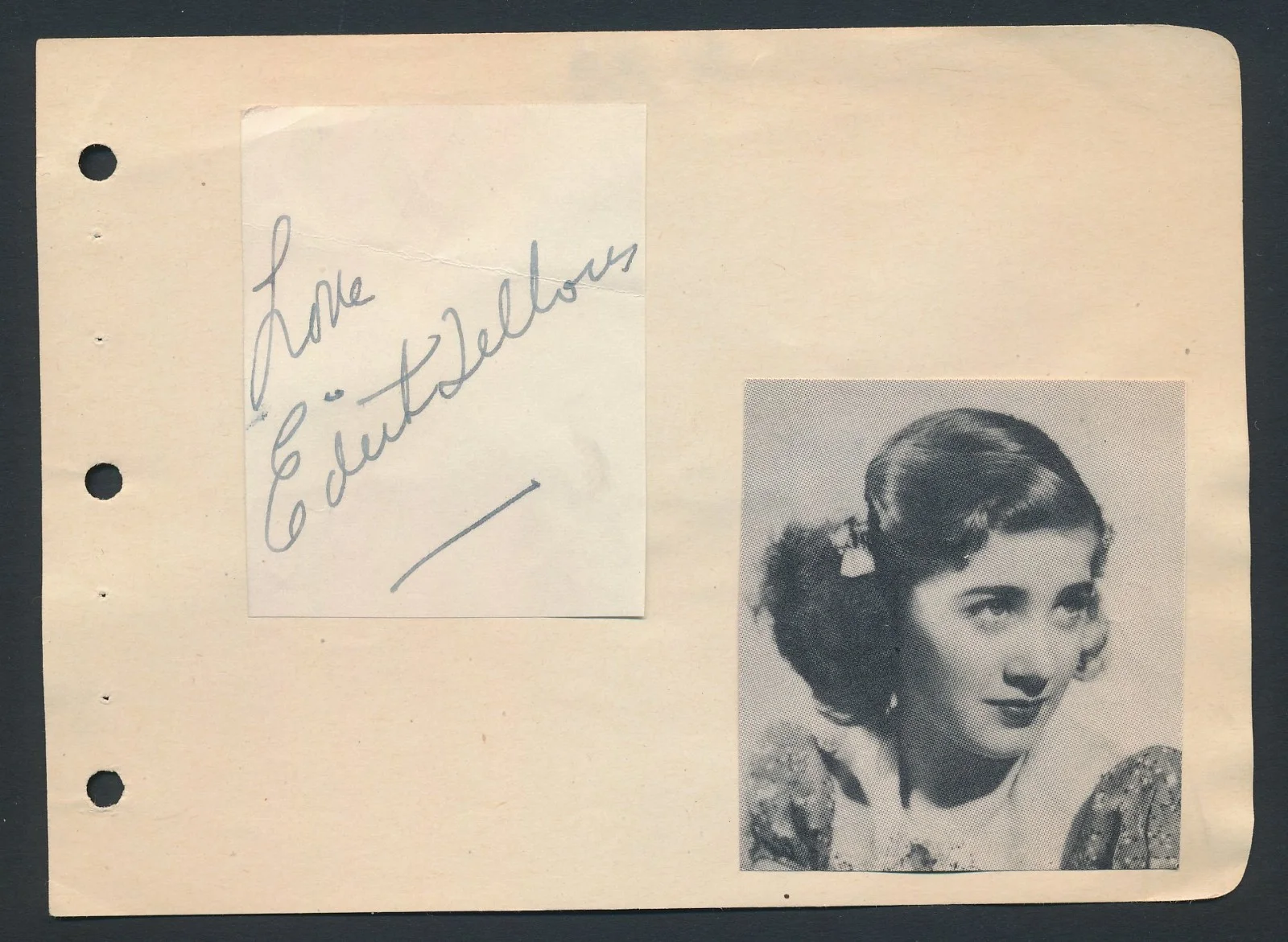 Edith Fellows - 1930's Signed Sheet w/ Orig. 1939 Still Photo - Child Star, image 2