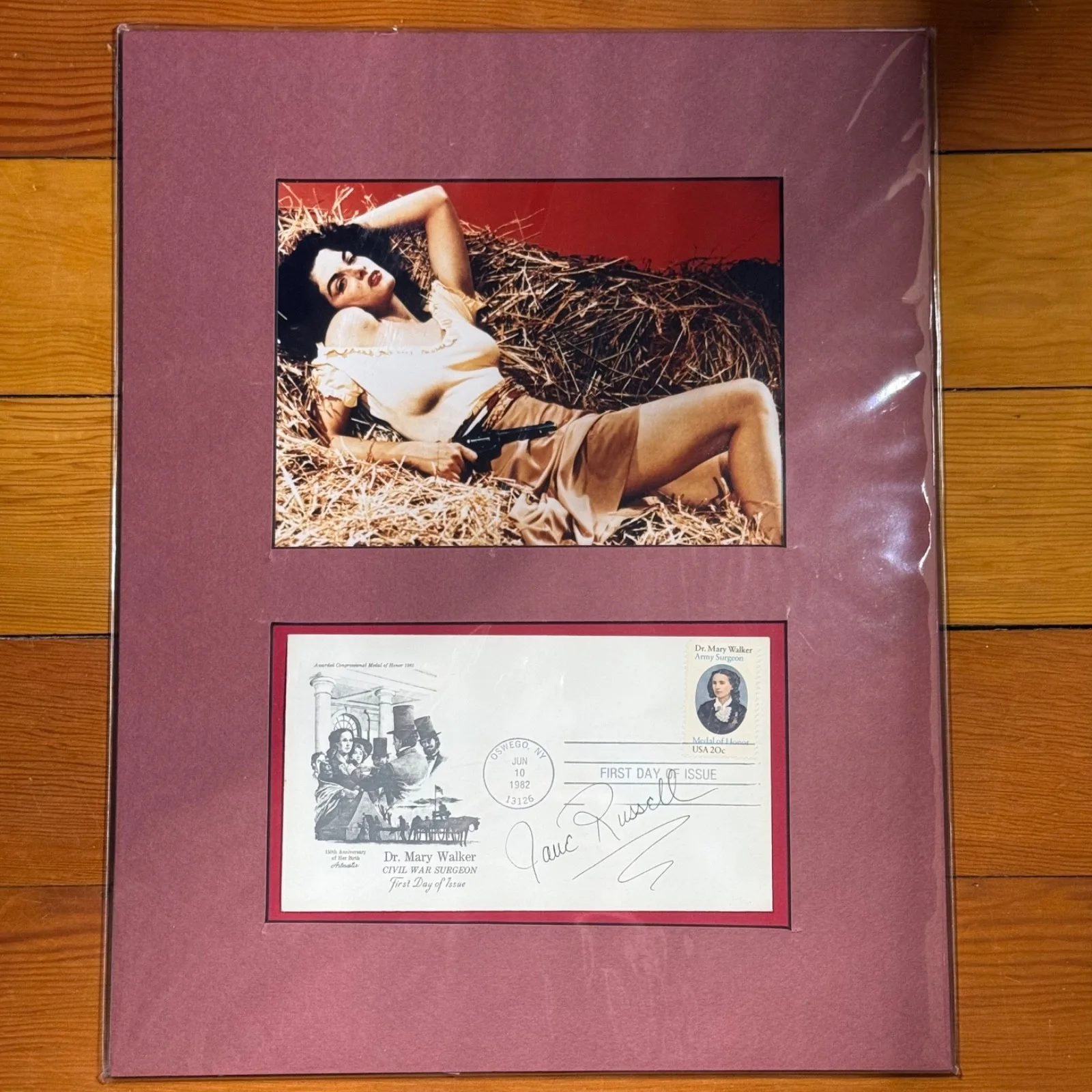 Jane Russell — Jane Russell Outlaw Photo Matted Set Signed Autograph On 1982 FDC Dr Mary Walker