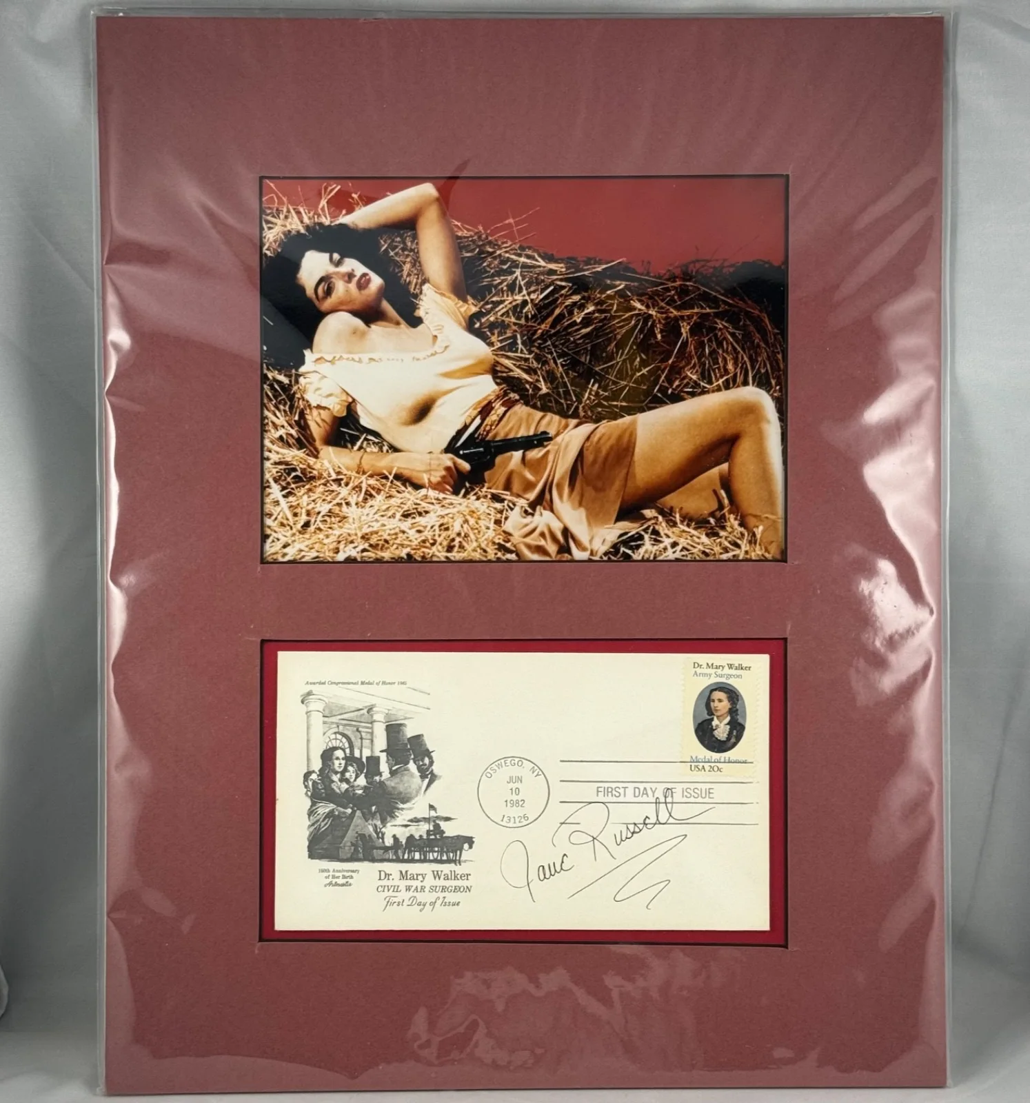 Jane Russell — Jane Russell Outlaw Photo Matted Set Signed Autograph On 1982 FDC Dr Mary Walker, изображение 2