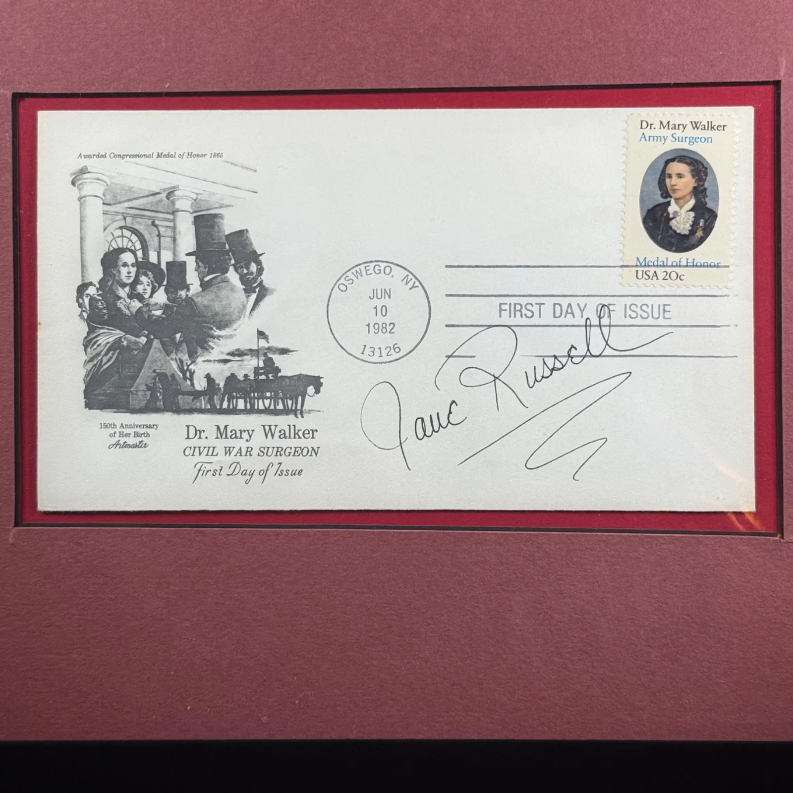Jane Russell — Jane Russell Outlaw Photo Matted Set Signed Autograph On 1982 FDC Dr Mary Walker, изображение 4