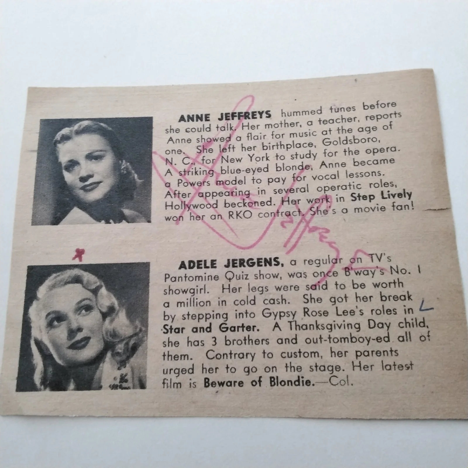 Anne Jeffreys SIGNED Page Film TV Actress Zombies on Broadway Dick Tracy Topper, изображение 2