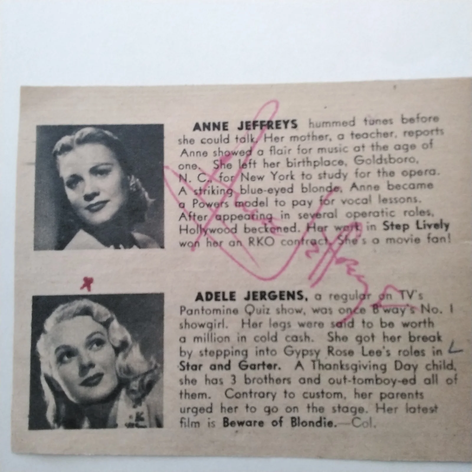 Anne Jeffreys SIGNED Page Film TV Actress Zombies on Broadway Dick Tracy Topper, изображение 4