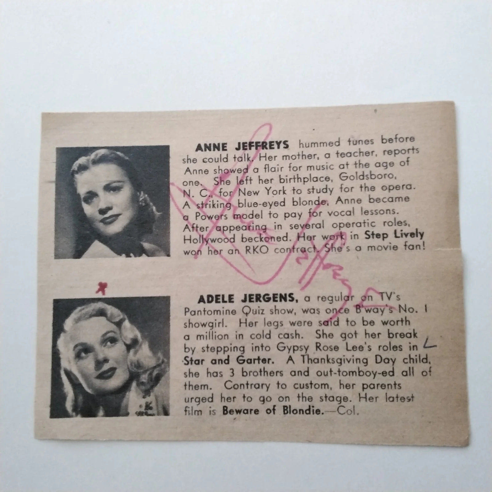 Anne Jeffreys SIGNED Page Film TV Actress Zombies on Broadway Dick Tracy Topper, изображение 5