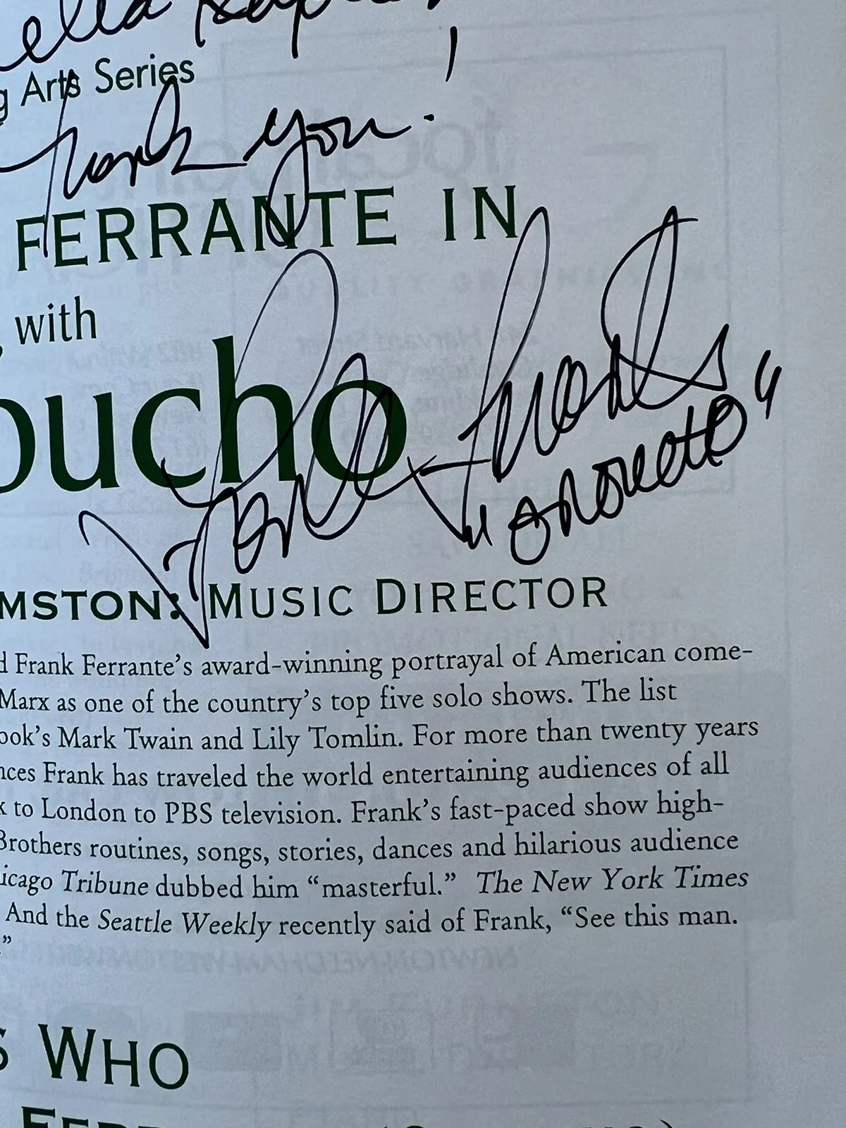 Frank Ferrante — Frank Ferrante: An Evening with Groucho Marx Autographed 2010 Program MSI, image 5