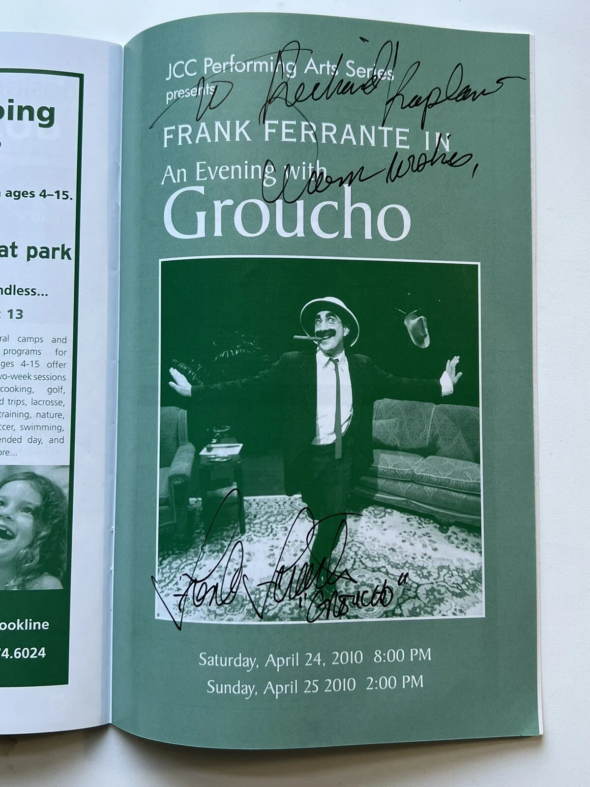 Frank Ferrante — Frank Ferrante: An Evening with Groucho Marx Autographed 2010 Program MSI, image 2