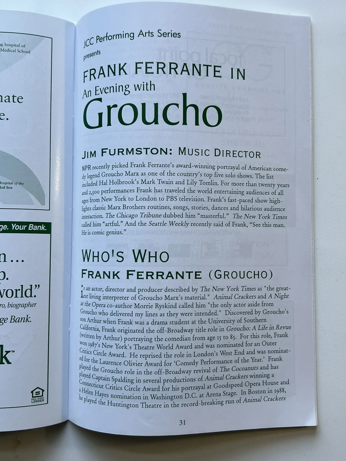 Frank Ferrante — Frank Ferrante: An Evening with Groucho Marx Autographed 2010 Program MSI, image 3