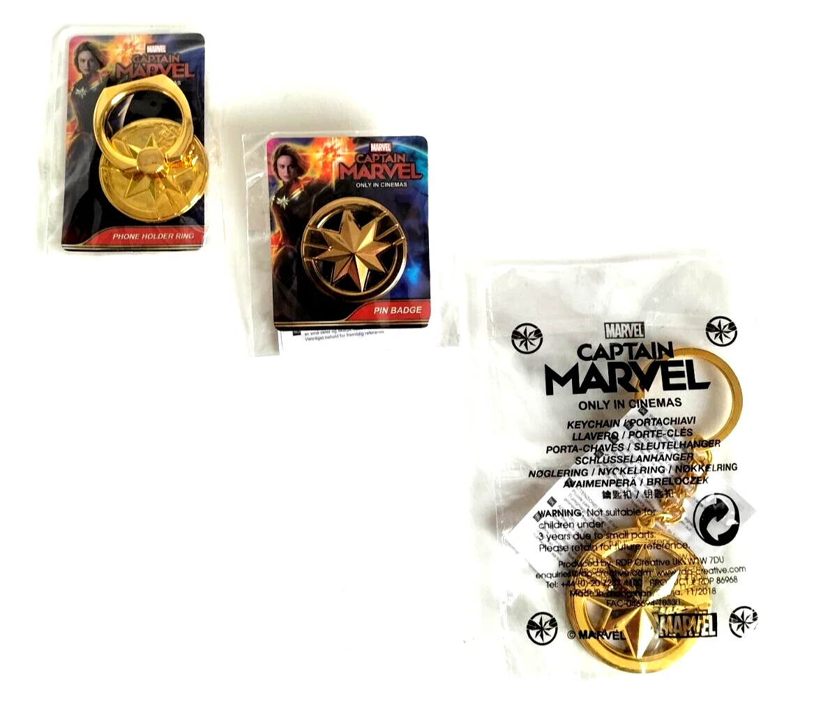 Captain Marvel Set Keyring Pin Badge & Phone Holder Ring Promo Set Marvel Movie, изображение 2