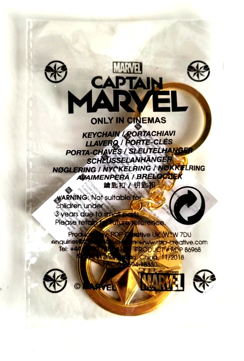 Captain Marvel Set Keyring Pin Badge & Phone Holder Ring Promo Set Marvel Movie, изображение 3