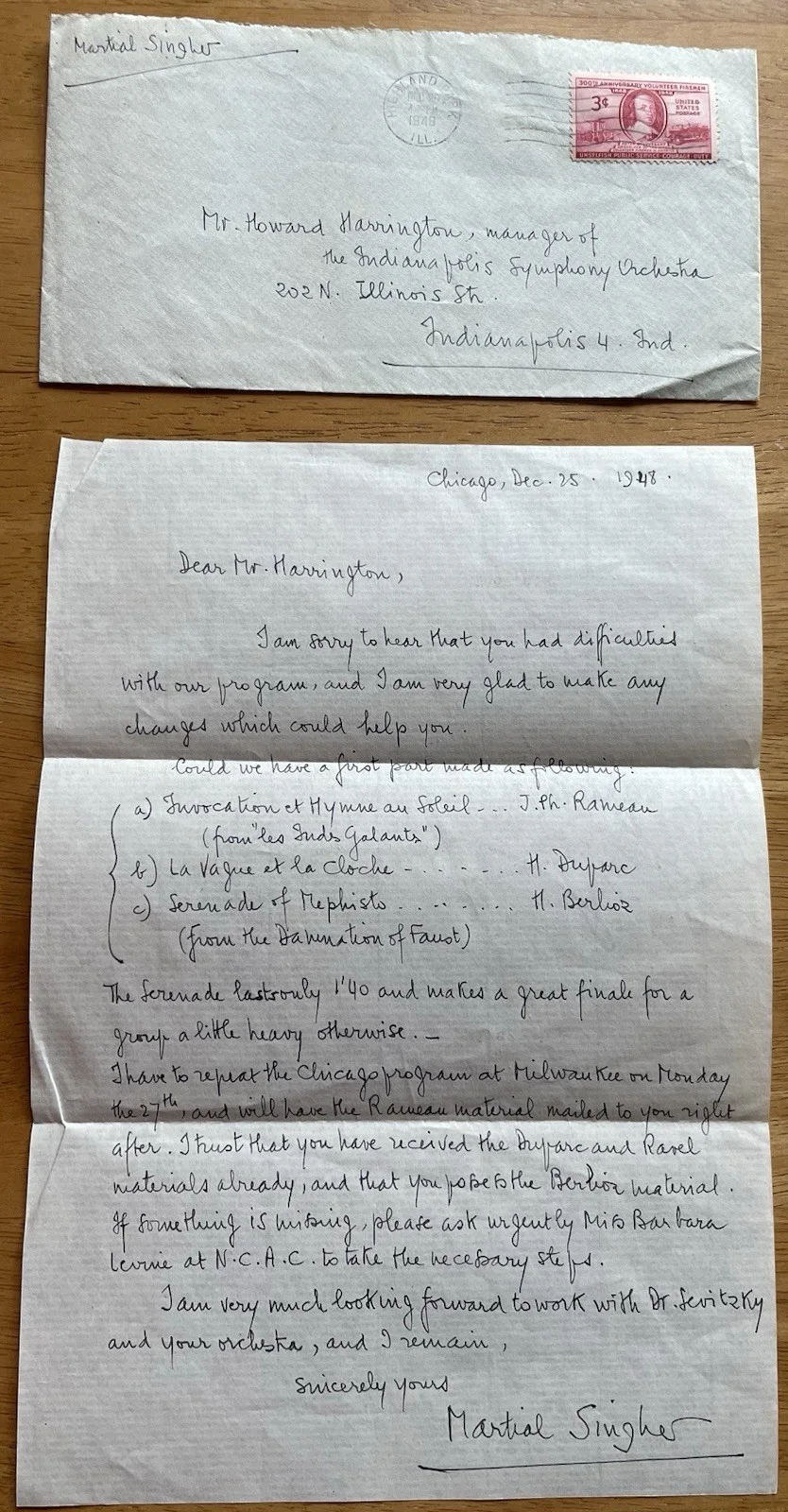 Opera Baritone Martial Singher Autograph Letter To Symphony Manager Harrington, image 3