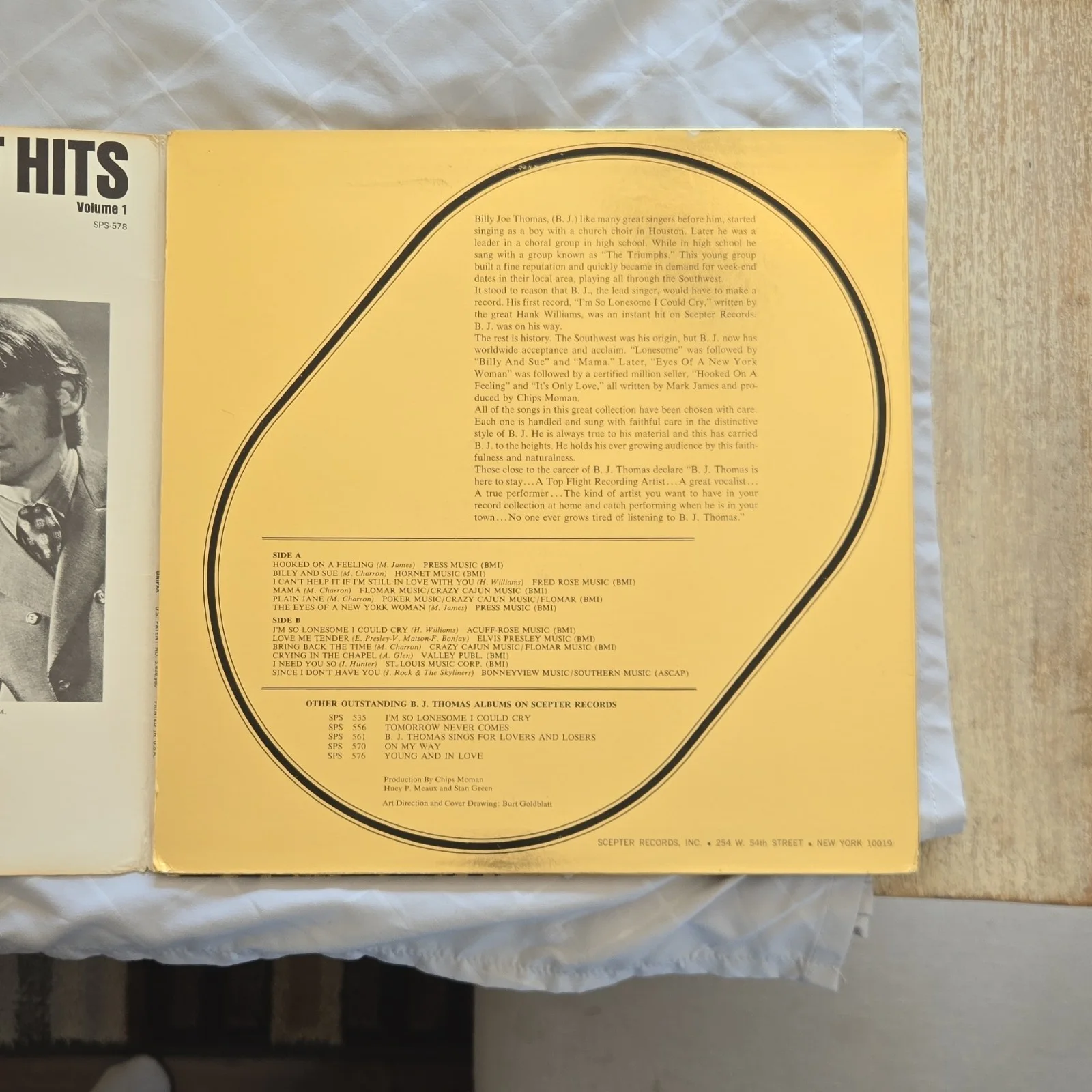 B.J. Thomas Greatest Hits Volume 1 Vinyl Record Scepter Records Autographed, image 3