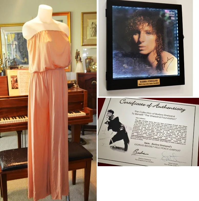 BARBRA STREISAND — BARBRA STREISAND Signed LP Autograph, GIORGIO JUMPSUIT COA UACC Lit FRAME REMOTE