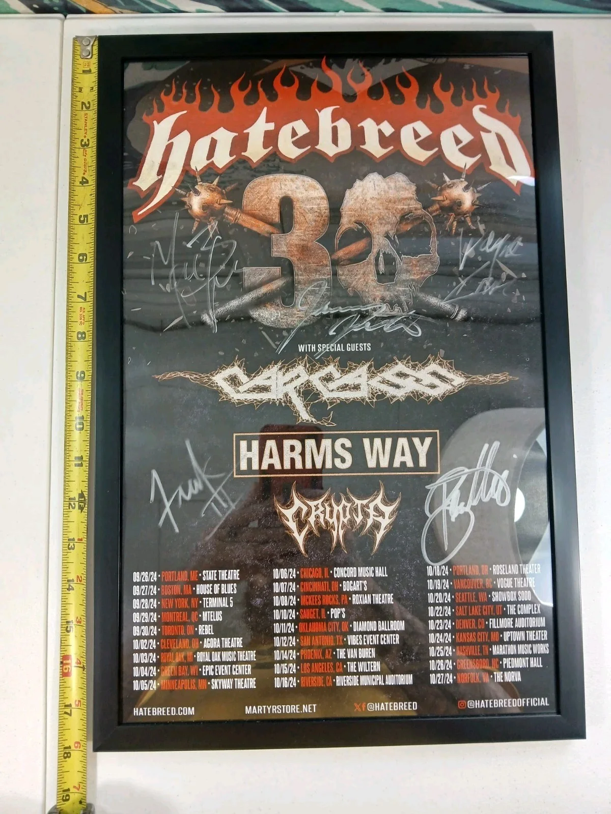 HATEBREED Framed And Signed 30th Anniversary Tour Poster Hardcore Metal, image 2
