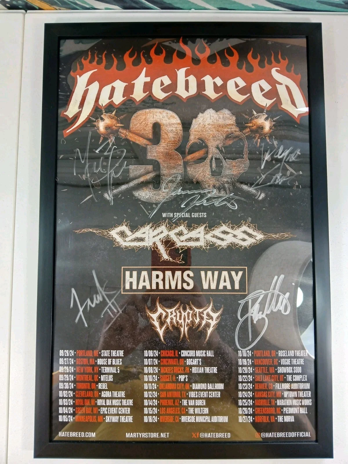 HATEBREED Framed And Signed 30th Anniversary Tour Poster Hardcore Metal, image 3