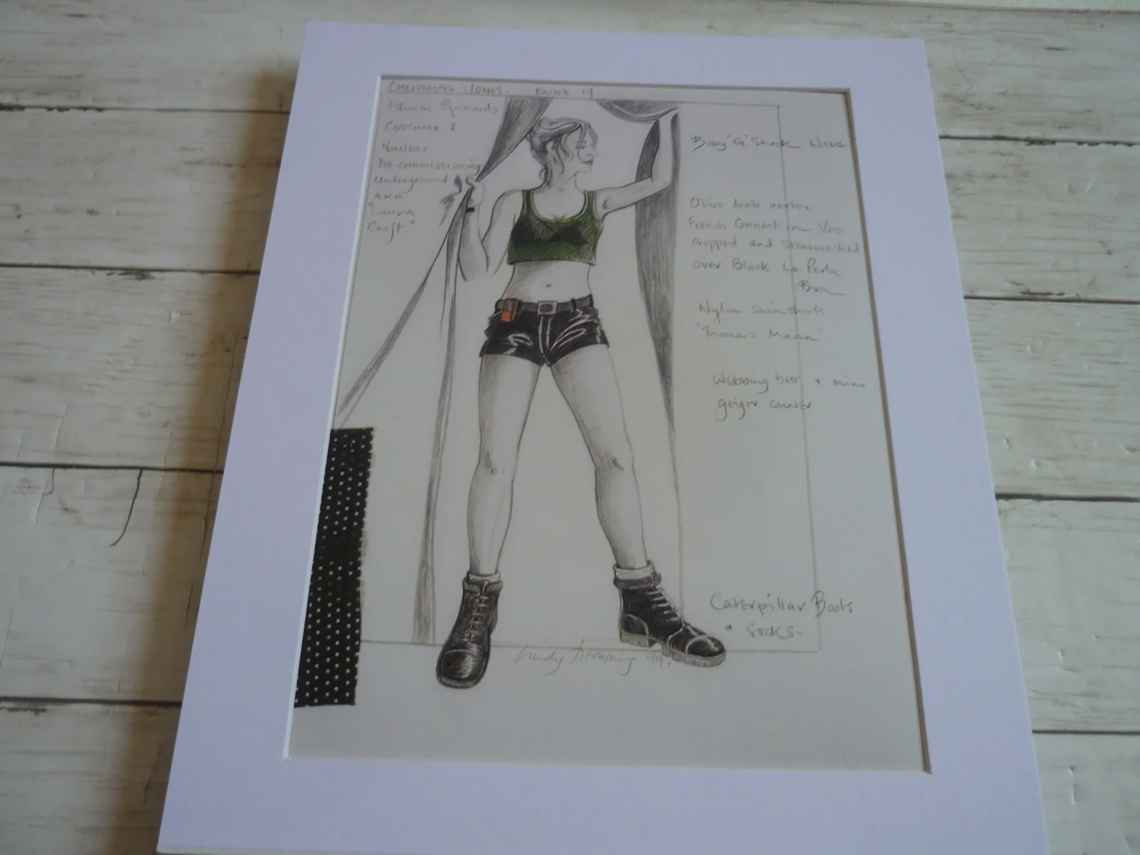 14x11 framed 007 james bond world is not enough christmas jones costume sketch, изображение 2