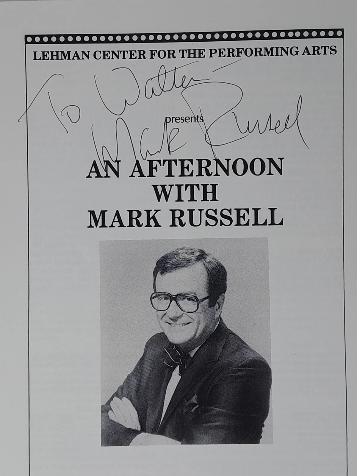 Mark Russell — Political Satirist An Afternoon with Mark Russell Signed Autograph Lehman Center, изображение 2