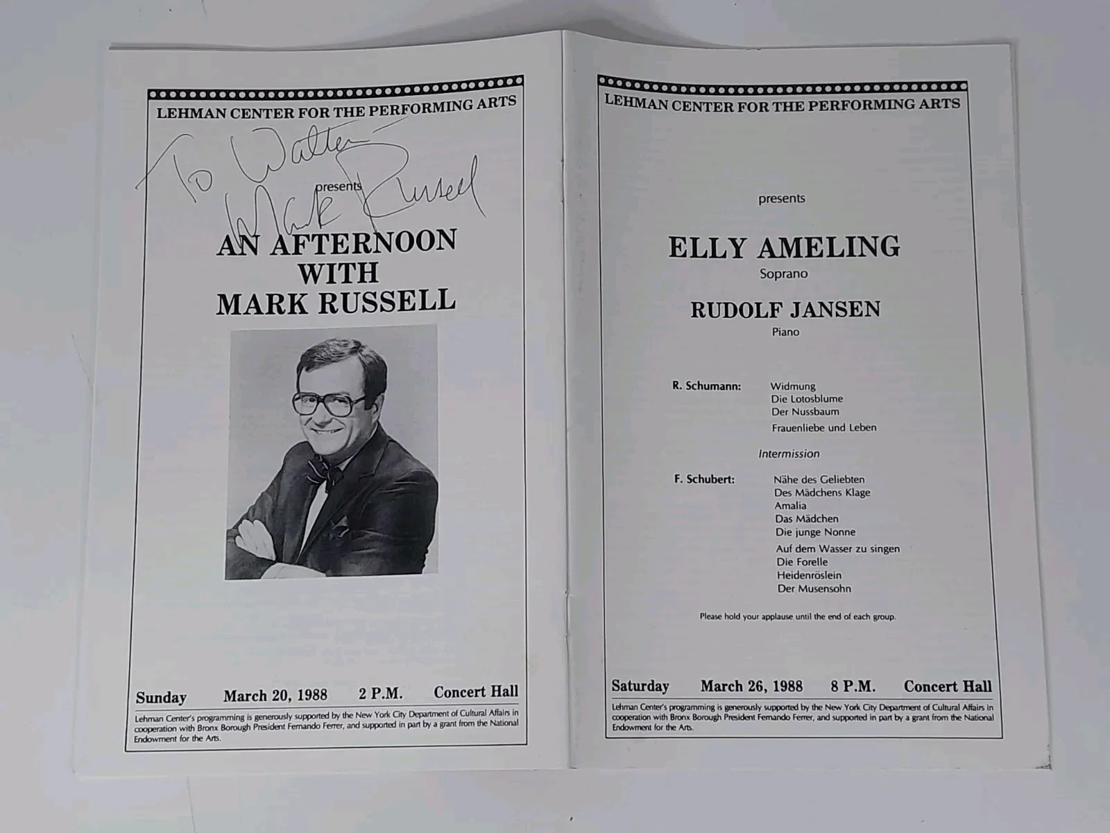 Mark Russell — Political Satirist An Afternoon with Mark Russell Signed Autograph Lehman Center, изображение 3