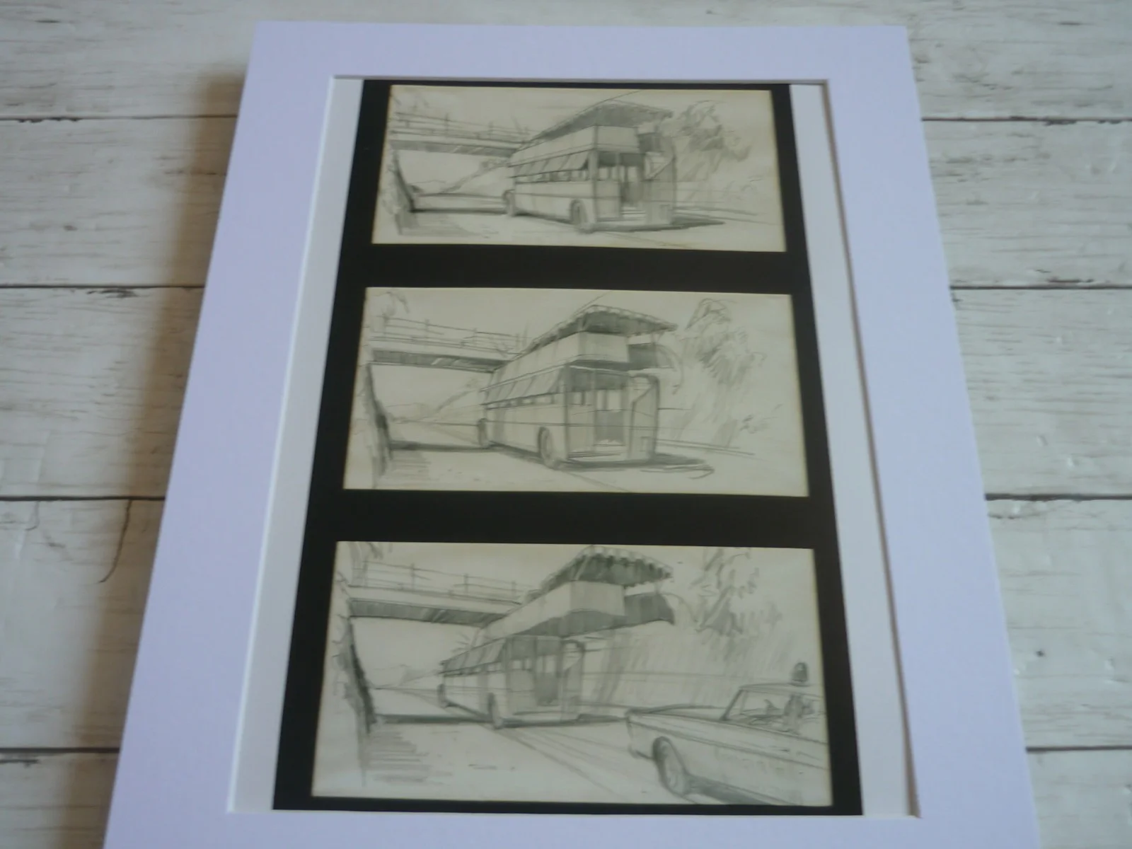 14x11 framed 007 james bond live and let die storyboard double decker bus sketch, image 2