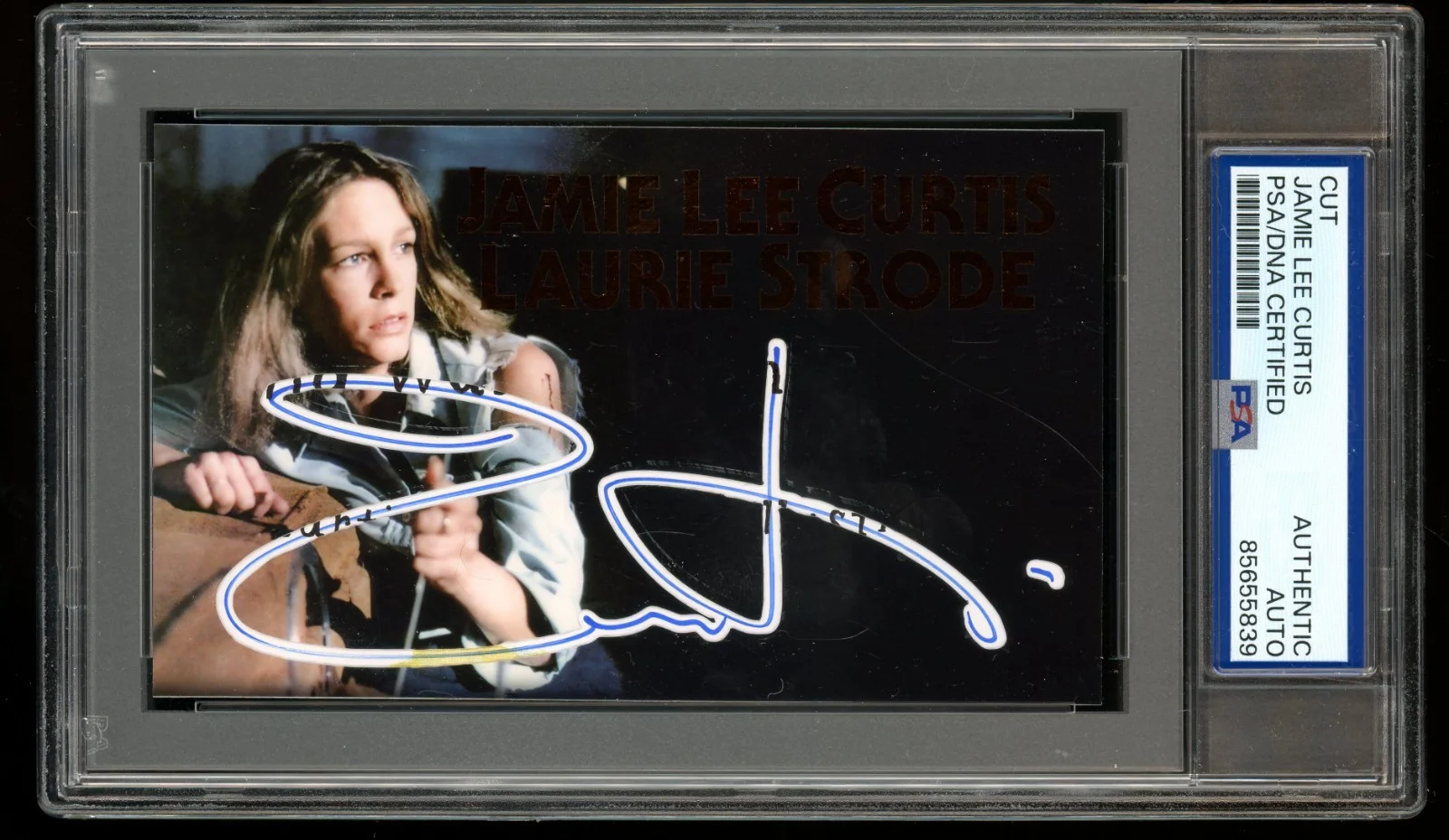 Jamie Lee Curtis — Jamie Lee Curtis Signed Laurie Strode Halloween Custom Trading Card PSA Slab 1/1