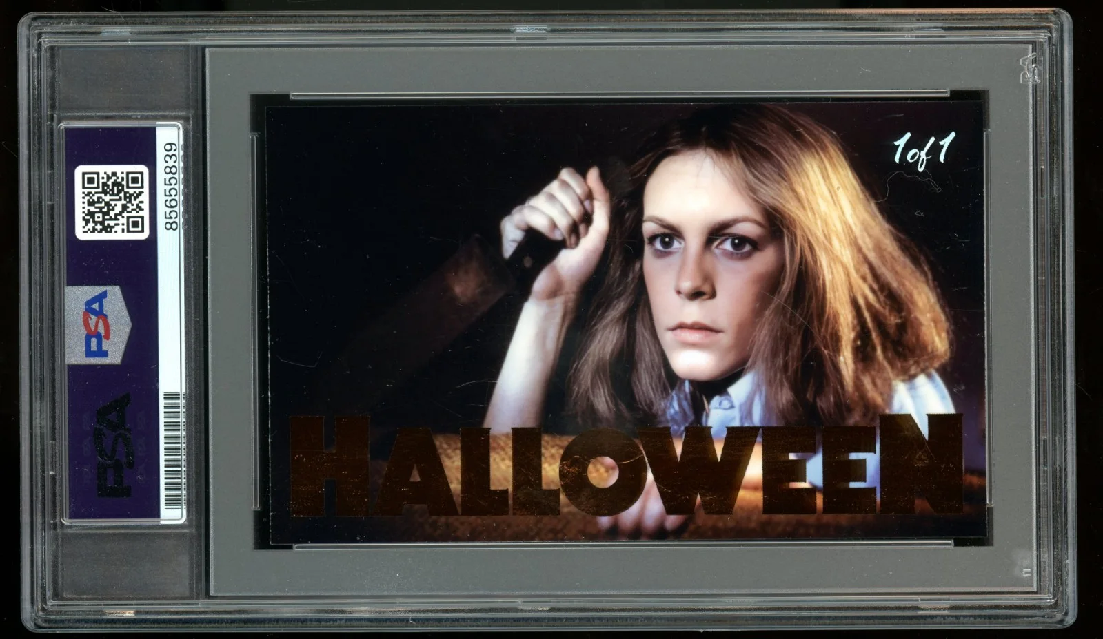 Jamie Lee Curtis — Jamie Lee Curtis Signed Laurie Strode Halloween Custom Trading Card PSA Slab 1/1, изображение 2