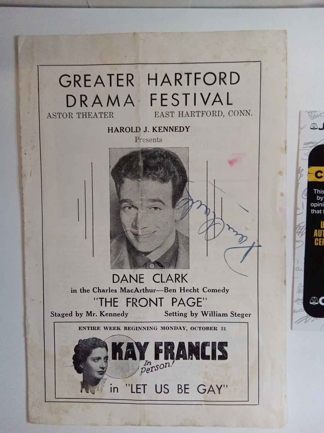Dane Clark Signed Theatre Program JSA, image 2
