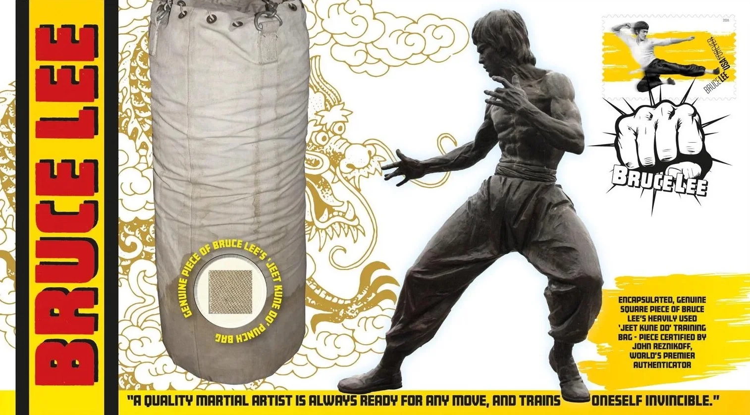 Bruce Lee Karate Legend Actual Piece Of His Kickbag Ltd Edition FDC Presentation, изображение 2