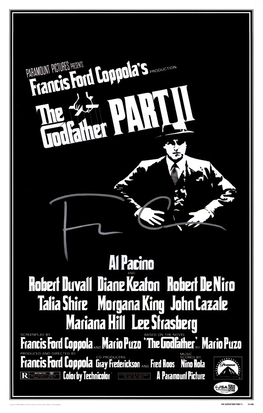 Francis Ford Coppola Signed The Godfather 2 11x17 Movie Poster Photo JSA COA, изображение 2