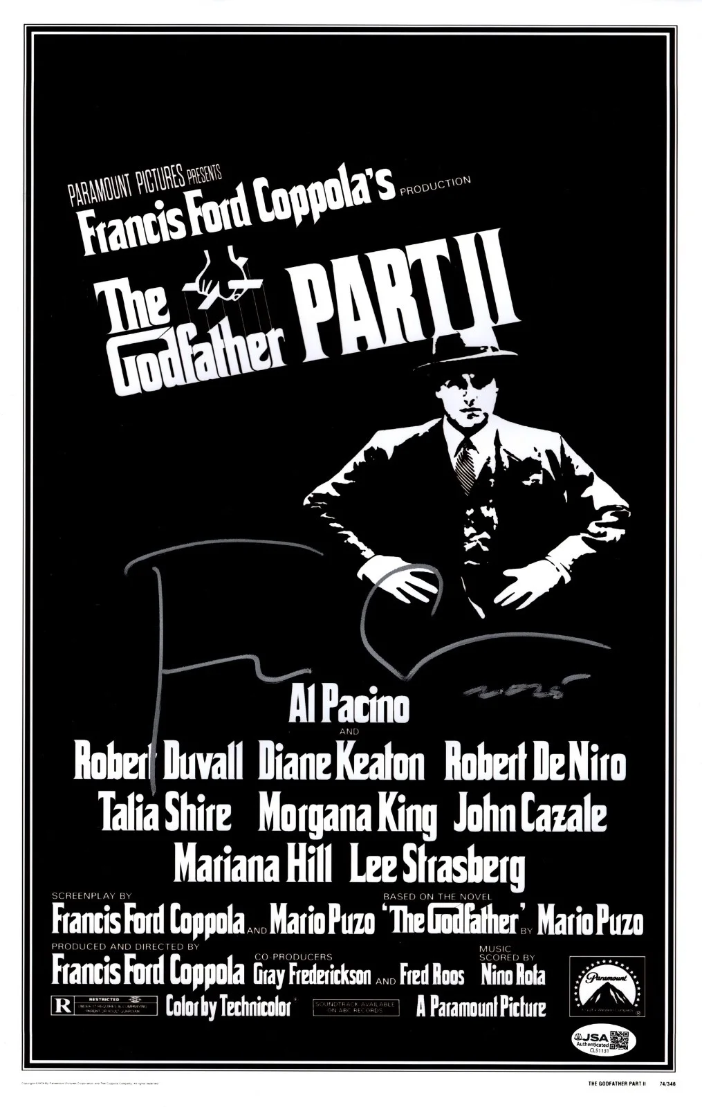 Francis Ford Coppola Signed The Godfather 2 11x17 Movie Poster Photo JSA COA, изображение 2