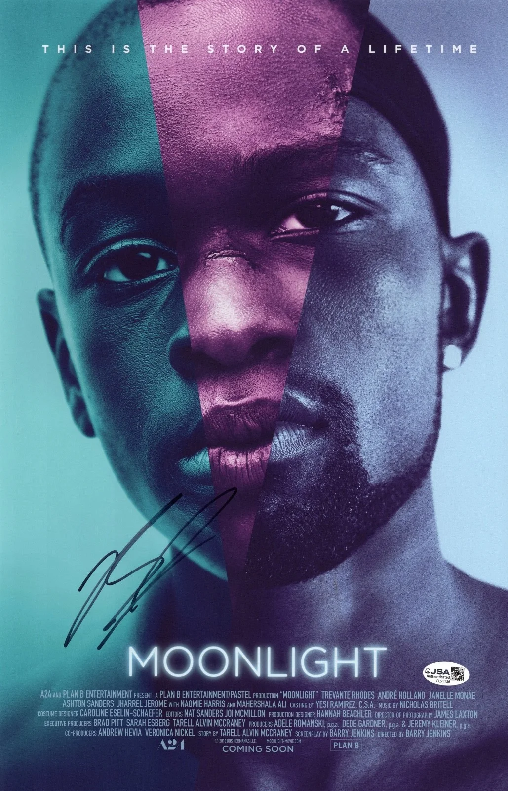 Barry Jenkins Signed Moonlight 11x17 Movie Poster Photo JSA COA CL51136, image 2