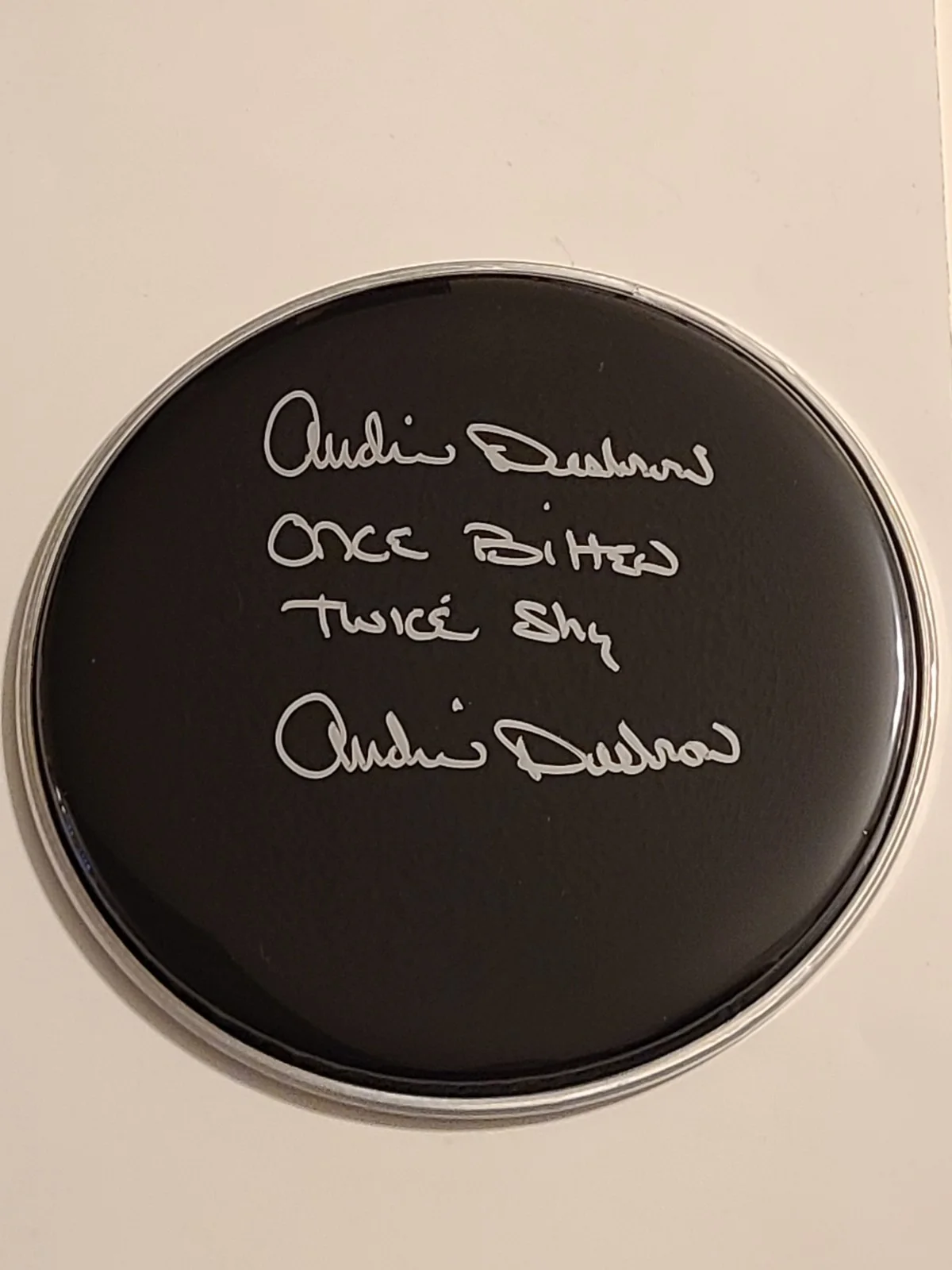Audie Desbrow Great White Signed 8" Drumhead & Drumstick, JSA COAs, image 2