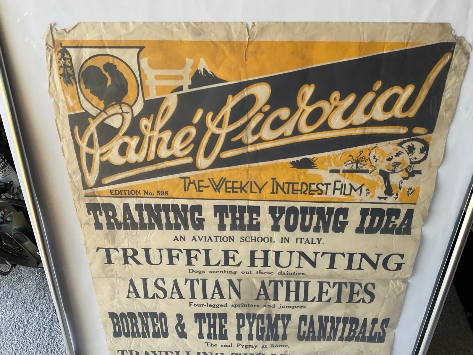 1929 PATHE NEWS CINEMA POSTER,BORNEO CANIBALLS,TRUFFLE HUNTING ETC, изображение 2