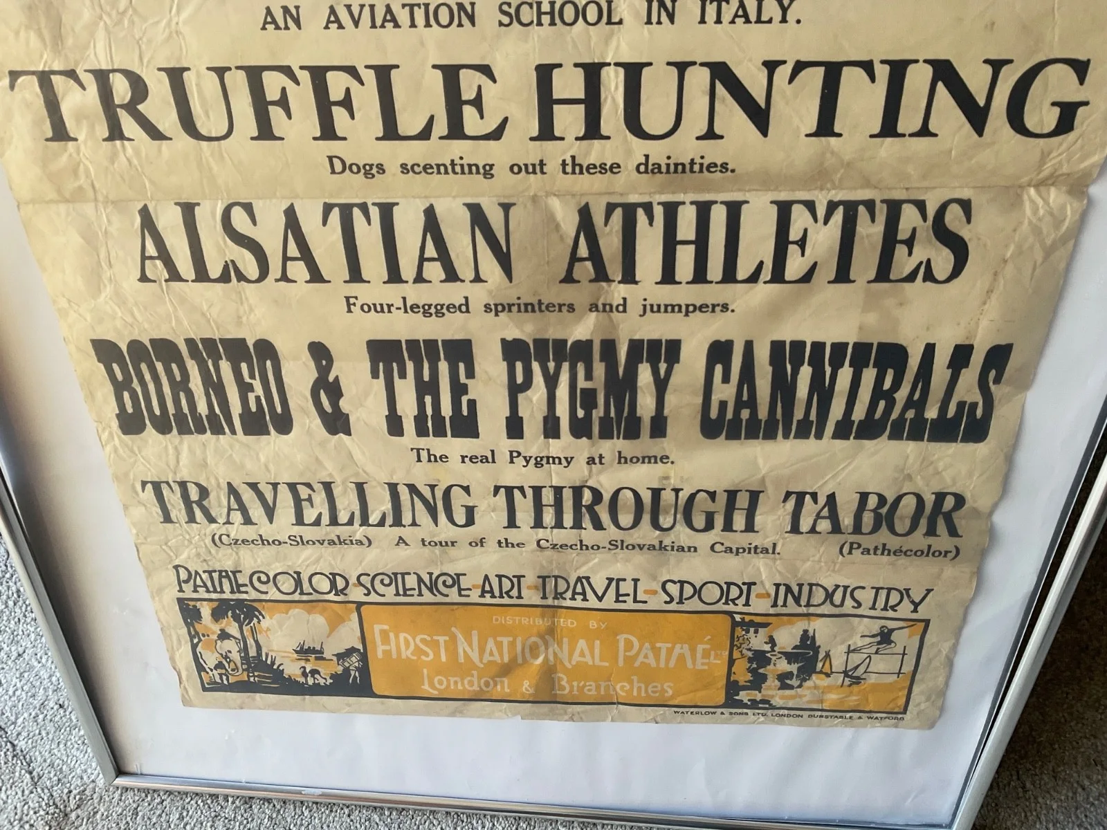 1929 PATHE NEWS CINEMA POSTER,BORNEO CANIBALLS,TRUFFLE HUNTING ETC, изображение 3