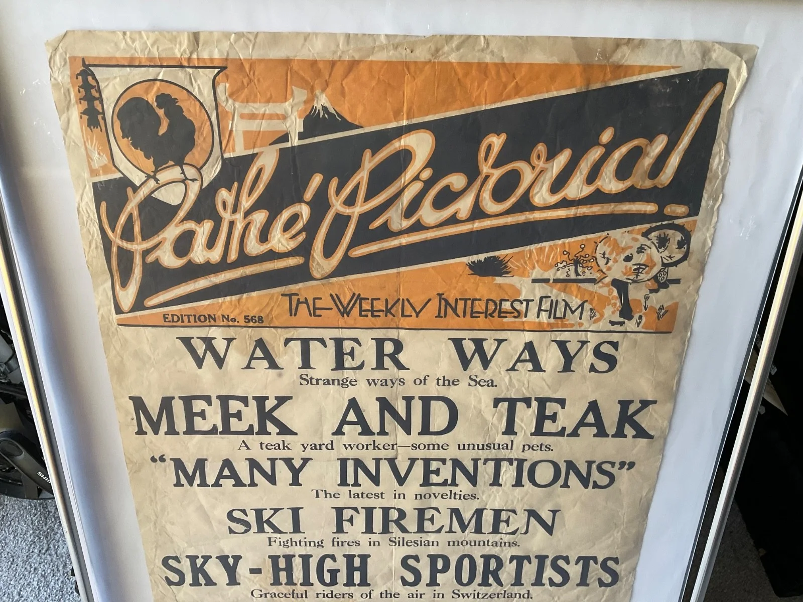 1929 PATHE NEWS CINEMA POSTER, SOUTH SEA DUSK,SKI FIREMEN ETC, изображение 2