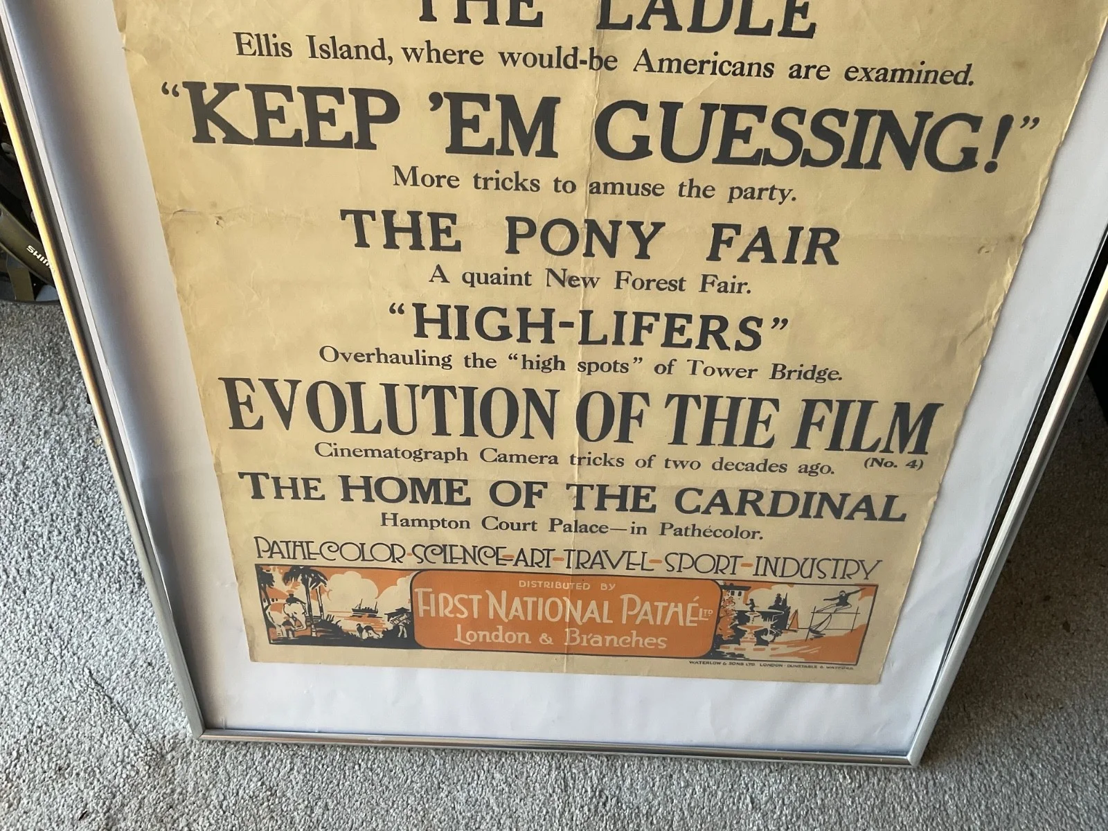 1929 PATHE FILMS NEWSREEL CINEMA POSTER, ELLIS ISLAND,TOWER BRIDGE,PONY FAIR,, изображение 3
