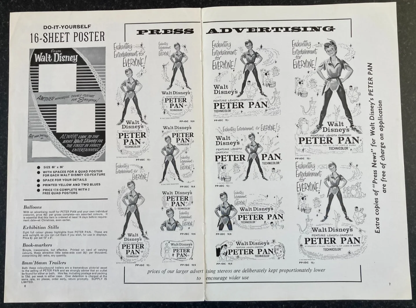 PETER PAN 1953 (RR 1965) Original Disney Movie Large UK Campaign Press Book, изображение 5