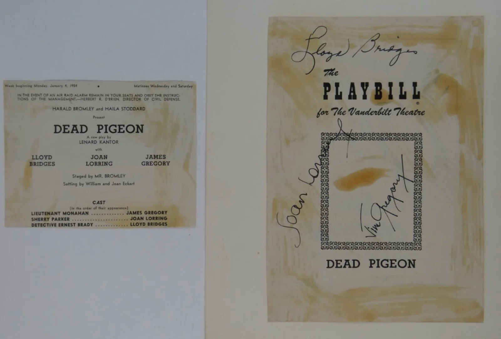 Lloyd Bridges — Lloyd Bridges James Gregory Cast Signed 1953 Dead Pigeon Playbill Cover Only, изображение 2